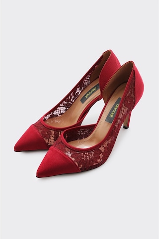 Derinet Tül Dantelli Kadın Stiletto Bordo Bordo