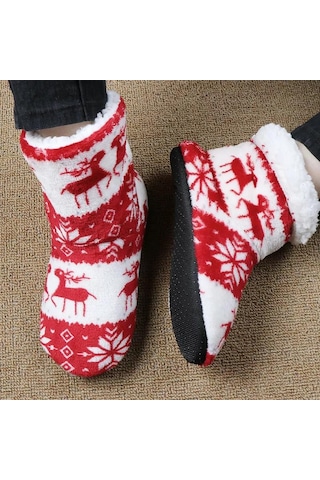 Ev Terliği / Yüksek Topuklu Sıcak Noel Terliği - Gri Sabah Terliği