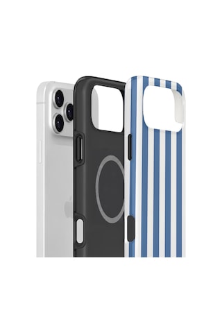 Apple iPhone Uyumlu 17 Pro Max Vorian Çift Katmanlı Magsafe Kılıf Blue Marina Stripe