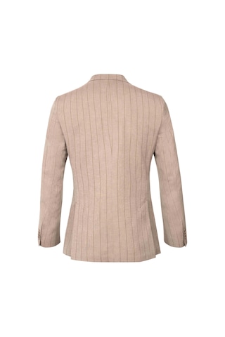 Hatemoğlu Kahverengi Slim Fit Çizgili Sivri Yaka Keten Casual Takım Elbise
