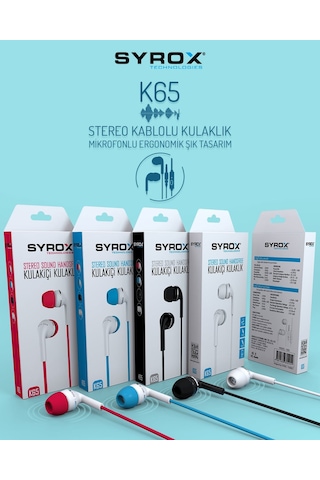 Syrox K65 Mikrofonlu Kulak İçi Kulaklık