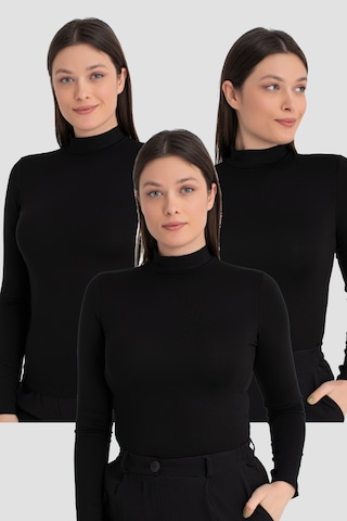 Arma Yıldız Kadın Siyah Balıkçı Yaka Uzun Kollu Body 3 Adet Siyah