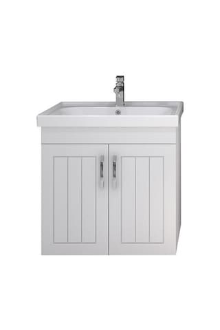 Turkuaz Frame Etajerli Lavabo 60X45 Cm Ve Lotus 60 Banyo Dolabı Beyaz