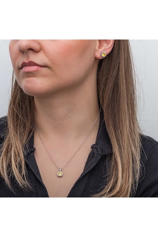 Blackcraft 925 Ayar Gümüş Sarı Baget Taşlı Kadın Set Bc-831993 Beyaz