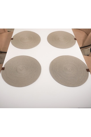 4 Adet Hasır Görünümlü Jüt Supla, Amerikan Servis Lüx Sunum Tabak Altlığı - Bej Bej