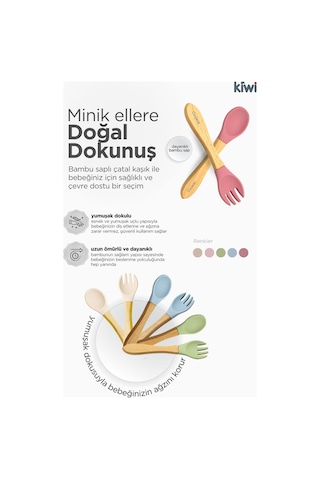 Kiwi 3 Parça Kase Çatal Kaşık Beslenme Seti - Doğal Silikon Bpa İçermez- Dusty Blue