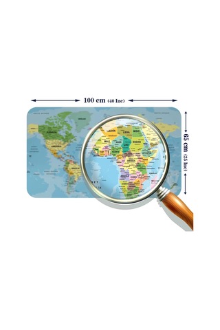 Eğitici - Öğretici Dünya Ve Türkiye Haritası Çocuk Odası Duvar Sticker-60x105-3888 Renkli