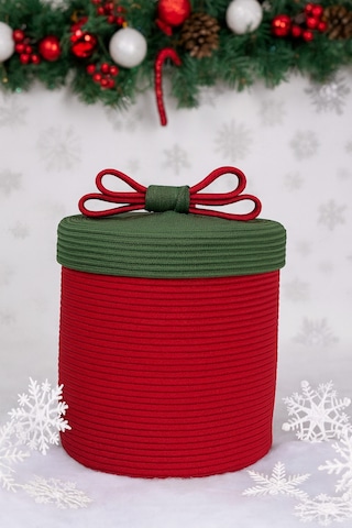 Mavaux Christmas 4 Lü Jüt Halatlı Dekoratif Hediye Sepeti Seti Kırmızı Yeşil Noel Sepeti Çok Renkli 40 X 36