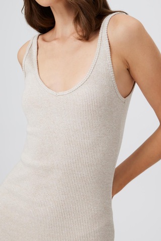 ASKILI V YAKA ELBİSE BEJ