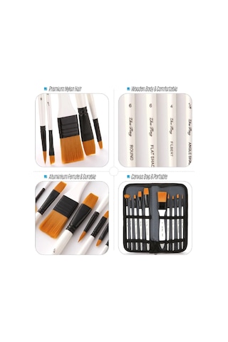 10'Lu Profesyonel Sanat Boya Fırçası Seti Akrilik Sulu Boya İçin