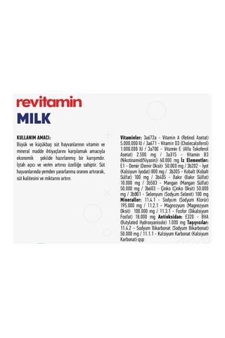 Revitamin Milk Süt Verim Artırıcı Hayvan Yem Katkısı 25 Kg Kraft
