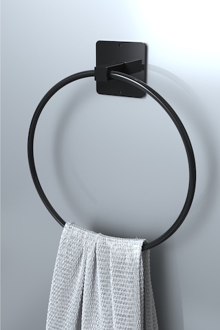 Karteya Yapışkanlı Siyah Yuvarlak Havluluk Banyo Mutfak Havlu Askılık Gümüş