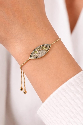 Oval Ayarlanabilir Taşlı Gold Bileklik Gümüş + Altın