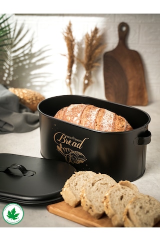 Metal Kapaklı Ekmeklik Bread Baskılı - Siyah