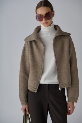 Suud Collection Sütlü Kahve Aspen Fermuarlı Triko Hırka