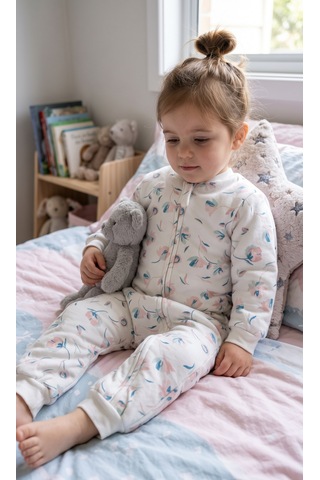 Motherlove Çocuk Uyku Tulumu 1.5 Tog 2-5 Yaş Fermuarlı Pamuklu Kumaş Beyaz - Pembe