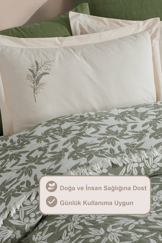 Elart Tina Pike Yatak Örtüsü Çift Kişilik %100 Pamuk 220x240 Cm Yeşil Yeşil
