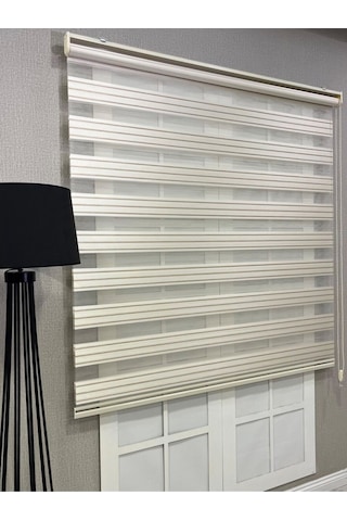 Zebra Stor Perde Dar Plise Güneşlik Krem Çizgili Krem Çizgili