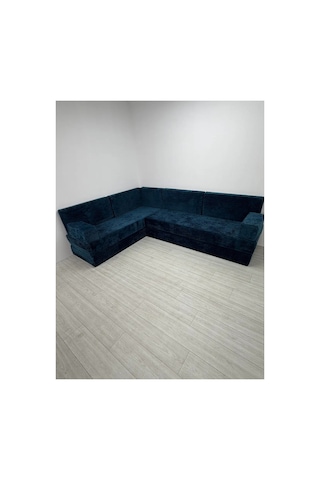 Premium Kadife Kumaş, Konforlu Yer Kanepesi ,modüler Şark Köşesi Takımı - Mavi - 40 Cm- L Set