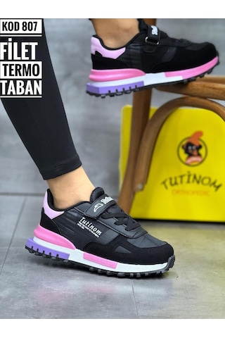Tutınom Termo Taban Ortopedik Çocuk Spor Ayakkabı Kız Ve Erkekler İçin Okul Ayakkabısı Pembe Lila Siyah