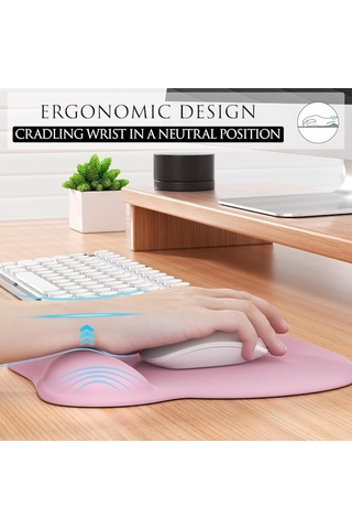 Hafızalı Köpük Bilek Desteğine Sahip Ergonomik Mouse Pad, Dizüstü Bilgisayar İçin Rahat Mouse Pad, Ağrıyı Hafifleten Bilek Desteği, Düz Pembe Çok Renkli