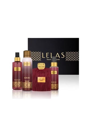 Lelas 1582 Bordo Kadın Erkek Siyah Kutulu Hediyelik Set Parfüm+deodorant+vücut Spreyi+saç Spreyi