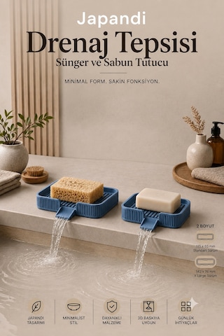 Ognami Japon Minimalist Drenaj Tepsisi - Sünger Ve Sabun Tutucu, Su Tahliyeli Banyo & Mutfak Düzenleyici Çok Renkli