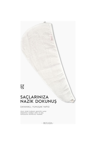 %100 Pamuk Saç Kurutma Bonesi/havlusu Lastikli Ve Düğmeli Ekru Ekru