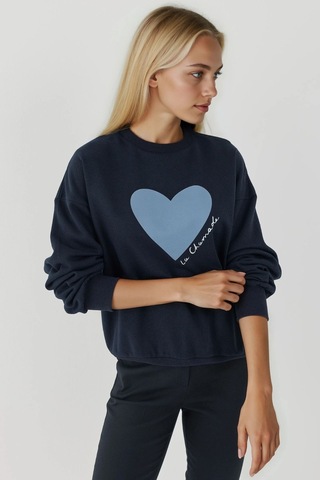 Hiccup Baskılı Yuvarlak Yaka Sweatshirt Lacivert
