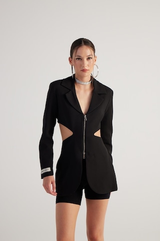 Holly Lolly Bel Dekolteli Fermuarlı Voila Blazer Ceket Siyah