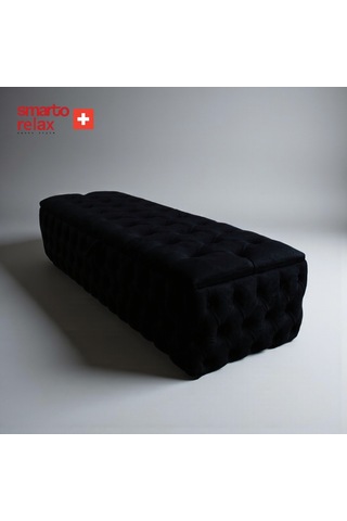 Smarto Relax Swiss Style Saas-fee Sandıklı Baby Face Puf, Kapitoneli Sandıklı, 100x45x45 Cm, Babyface Kaplama Dekoratif Puf Siyah