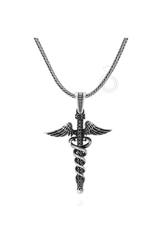 925 Ayar Gümüş Caduceus Tıp Sağlık Sembolü Erkek Kolye Gümüş