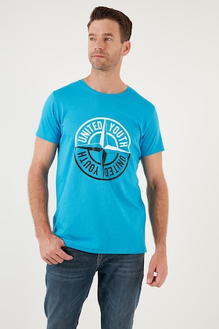 Buratti Baskılı Bisiklet Yaka Pamuklu Slim Fit Erkek T Shirt 541Pusula Açık Mavi