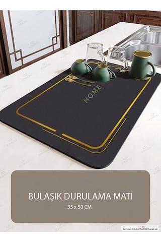 1 Adet - Siyah 35x50cm Bulaşık Matı, Kurulama Matı, Tezgah Üstü Mat, Su Emen Mat, Lavabo Paspası