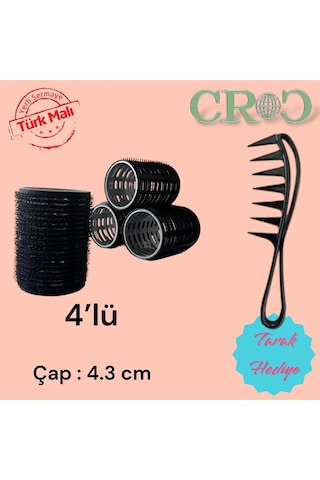 Croc 4lü Orta Boy Plastik Bigudi Siyah Cb22 - Cırtlı Yapışkanlı Saç Bigudisi Siyah