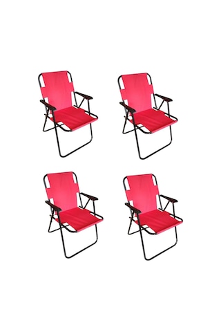 Plastik Kollu Katlanir 4 Lü Piknik Ve Kamp Sandalyesi Kirmizi 46,5x40,5x41 Cm Sirt 57x55x81 Cm Kırmızı