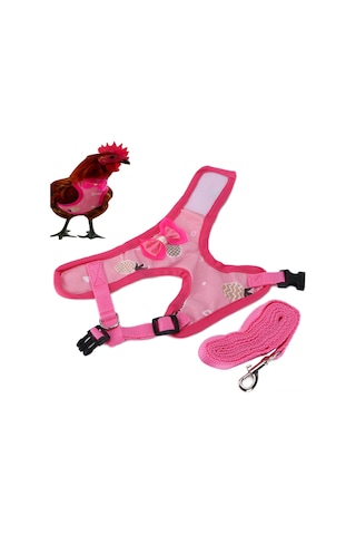 Moveevo Tavuk İçin Eğitici Tasma Ve İp, Kolluklu Ayarlanabilir, Kaçmayı Engeller, Yumuşak Nylon, S Boy, Pembe Ananas Desenli, Hediyelik Kravatlı