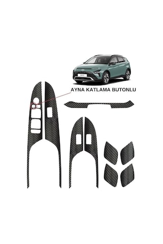 Hyundai Bayon İç Trim Karbon Folyo Kaplama Set Ayna Katlama Butonlu