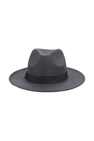 Külah Erkek Fötr Fedora Şapka Panama Kasket - Antrasit-Antrasit-Standart
