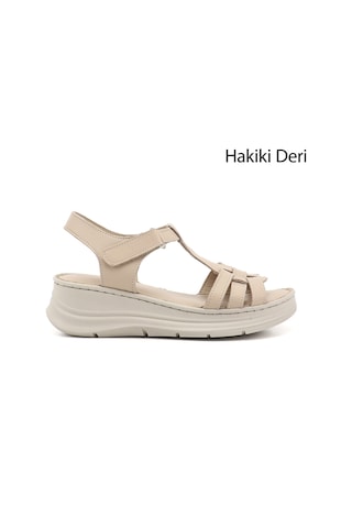 Gönderi(R) Gönderi R Kadın Bej Cırt Bantlı Dolgu Topuk Hakiki Deri Sandalet Dyza65145874