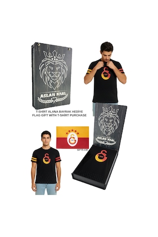 Gsstore Galatasaray Lisanslı Logo Baskılı Siyah T-shirt Bayrak Ve Lazer Kutu Siyah - Beyaz - Antrasit