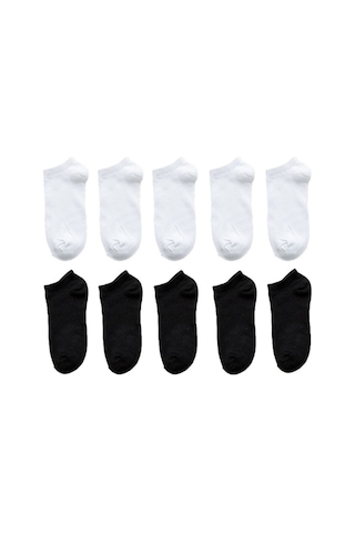 Worthy Socks 8 Çift Kadın Koton Ekonomik Siyah Beyaz Renk Patik Çorap Seti 8 Çift Renkli