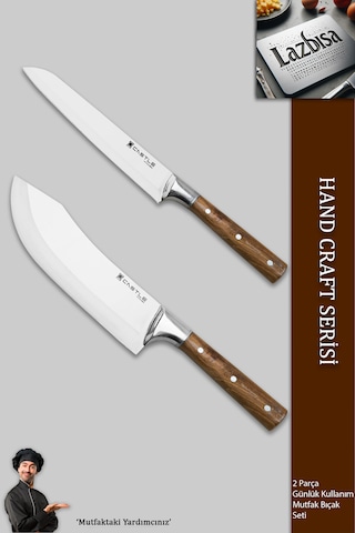 Hand Craft Mutfak Bıçak Seti Et Ekmek Şef Bıçağı 2li Set Mtf-2458 Ahşap
