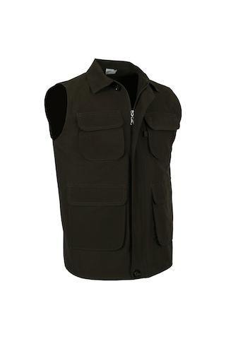 Erkek Keten Yelek Regüler Fit Yakalı Haki Renk Rar01310 Haki