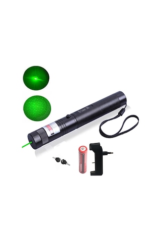 Yeşil Lazer Şarjlı 5000mw 532nm 8km Menzil Kilitli Anahtarlı 4800mah Şarjlı Pil Green Laser Pointer Siyah
