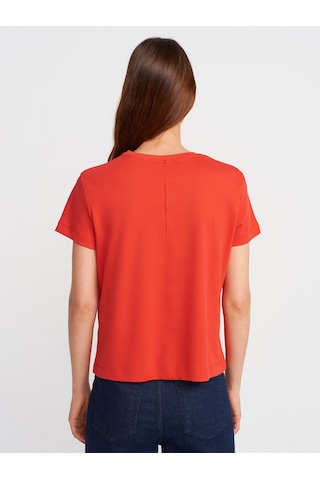 Dilvin 31757 Bisiklet Yaka Dikiş Detaylı T-shirt-kırmızı Kırmızı