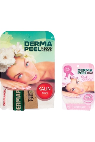 Dermapeel Kalın Banyo Kesesi + Pink Touch Yüz Kesesi Beyaz