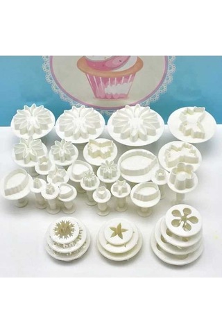 Fortunelane 33 Parça Pasta Dekorasyon Seti - Beyaz, Gıda Kalitesi Plastik, 10 Farklı Desenli Kesici Ve Damga Araçları İle Pratik Beyaz