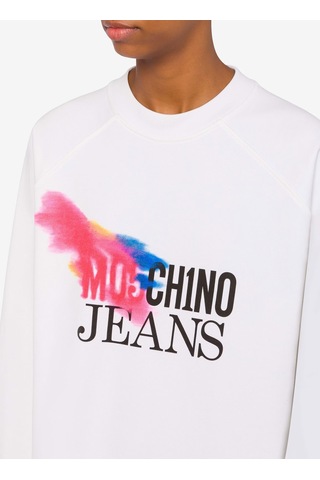 Moschino Jeans Beyaz Kadın Yuvarlak Baskılı Sweatshirt J1709-1002