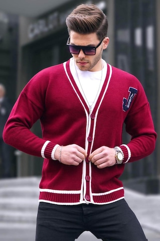 Madmext Bordo Erkek Triko Hırka 6314 Bordo